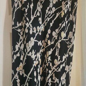 ice 100% Silk lined Beaded Black midi vintage skirt ruffle Y2K Elastic L
